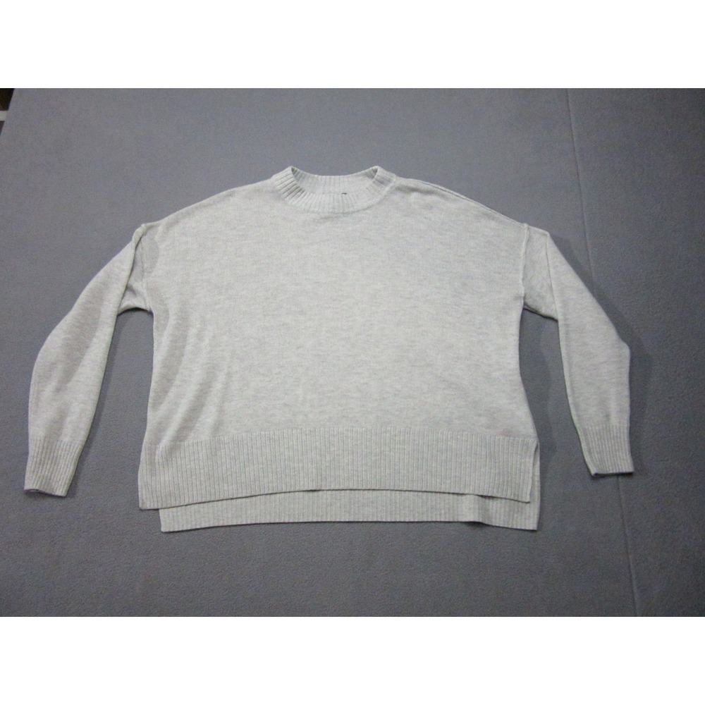 H&M Sweater Womens Small Gray Wool Blend Drop Shoulder Mock Side Slit Ribbed